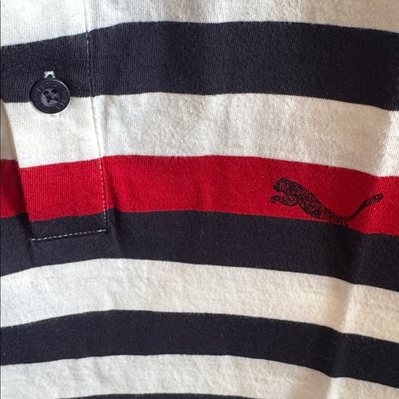Puma Men's Small Preppy Polo Stripe Shirt Red White & Blue Casual Short Sleeve - Picture 4 of 5